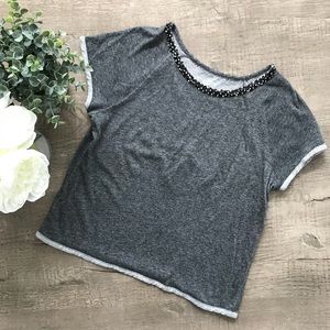 Loft Charcoal Gray Silver Black Beaded Top M